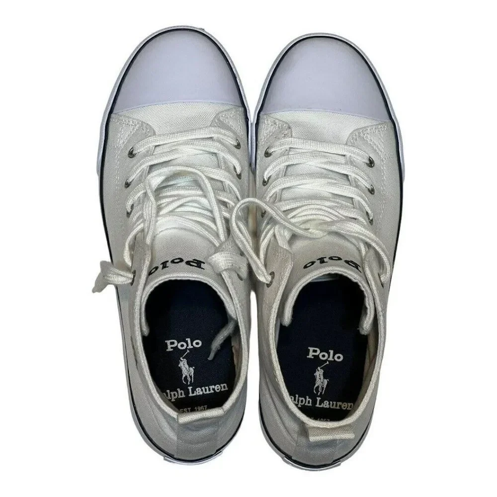 Polo Ralph Lauren High Top Sneakers Toddler Size 10 White Good‎ Polo Bear Canvas